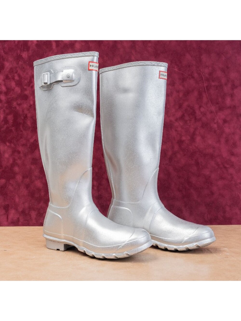 Hunter Women Original Cosmic Silver Glitter Rain Wellies Knee Boots 8US EUR39